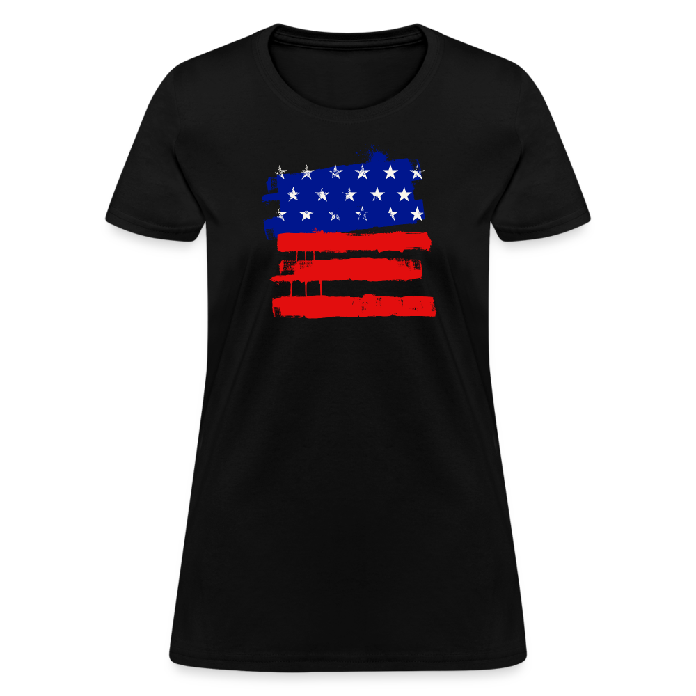 American Flag Women's Cotton T-Shirt - black