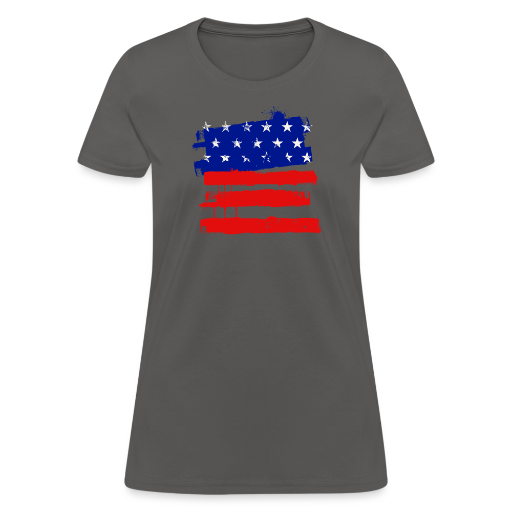 American Flag Women's Cotton T-Shirt - charcoal