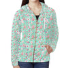 Aqua Floral Women's Full Zip Hoodie up to 2 XL