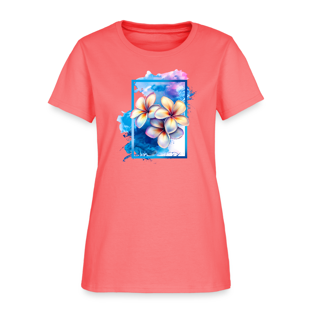 Art Frame Frangipanis Cotton T-Shirt up to 3 XL - coral