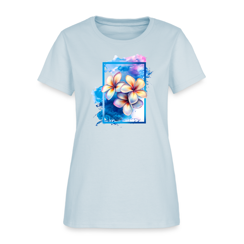 Art Frame Frangipanis Cotton T-Shirt up to 3 XL - light blue