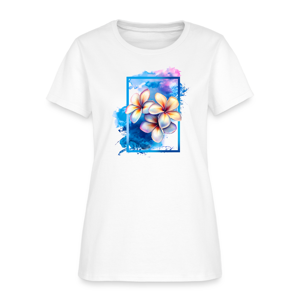 Art Frame Frangipanis Cotton T-Shirt up to 3 XL - white