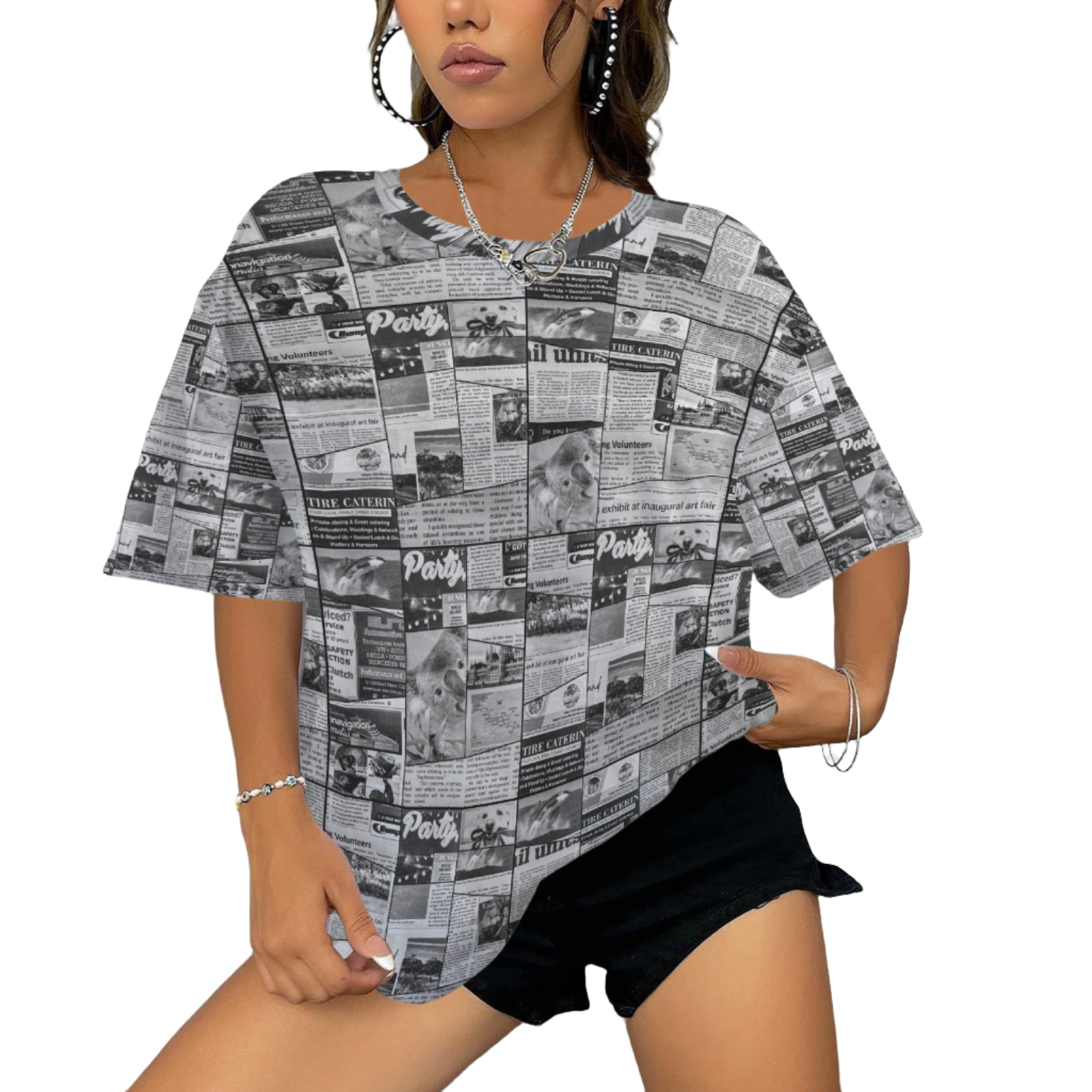 Australian Newspaper B & W Baggy Unisex Top up to 6 XL 1