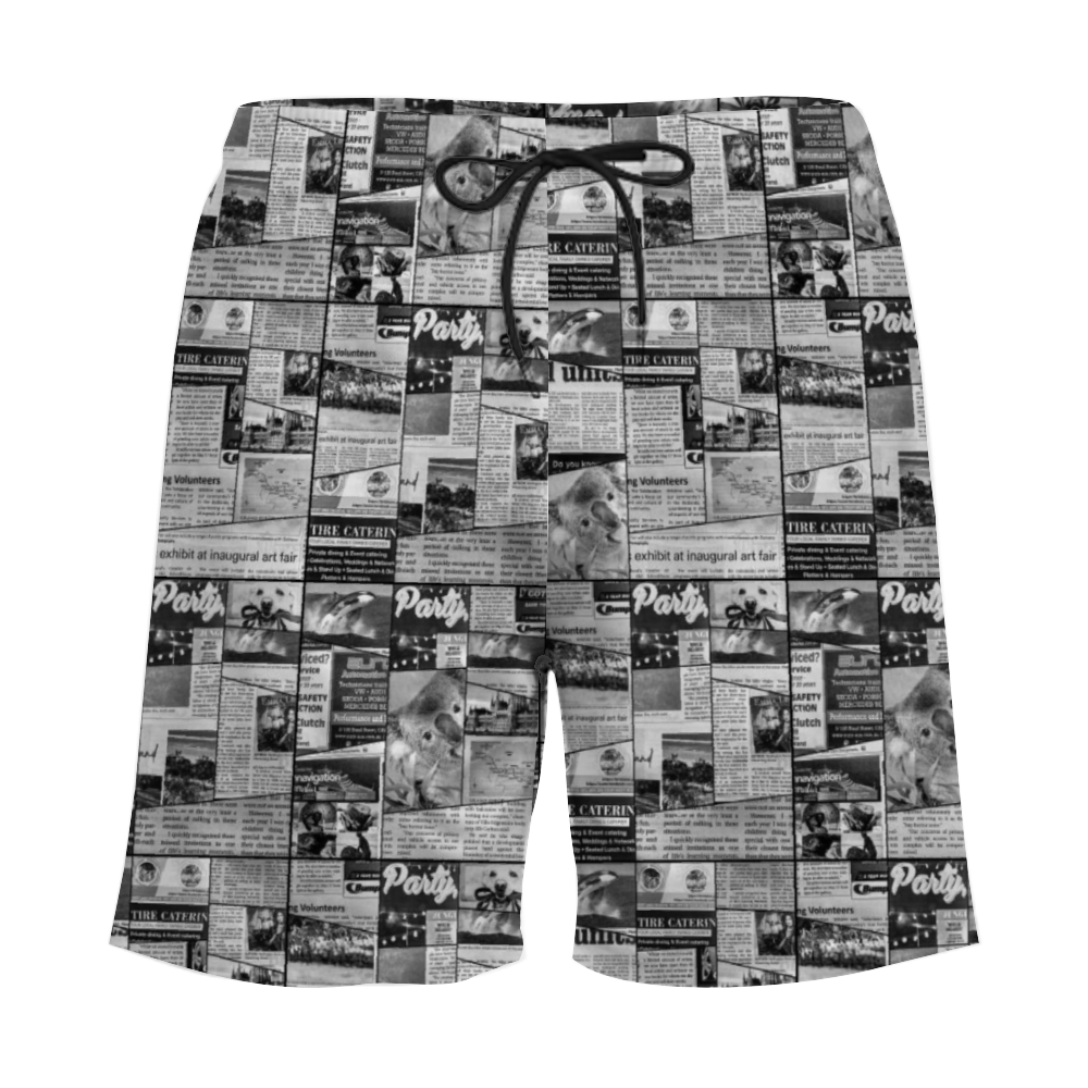 Australian Newspaper B n W Mens Double Layer Shorts with 4 Pockets up to 3 XL (FWS) 2