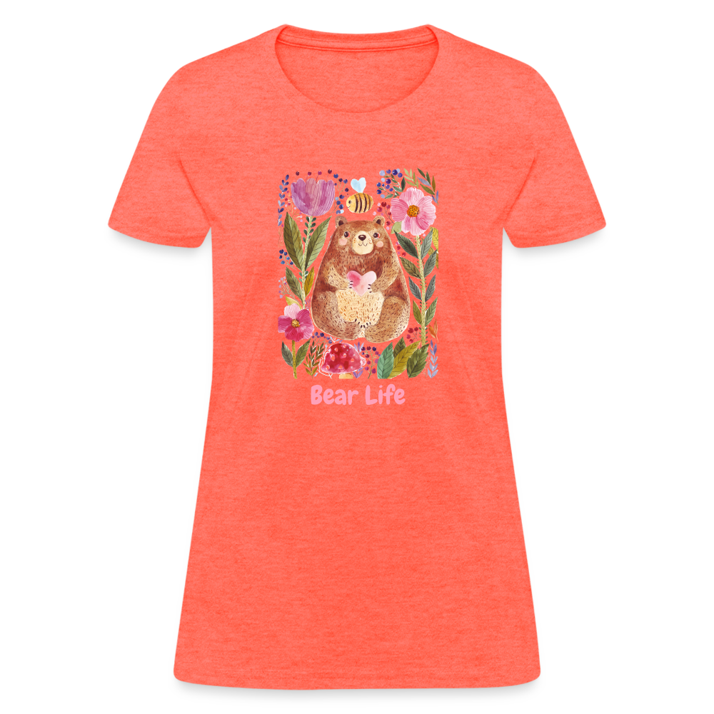 Bear Life Women's Cotton T-Shirt - heather coral