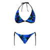 Black & Blue Leaves Halter Neck Bikini with Front Buckle up to 5 XL (FWS) 4