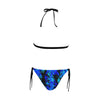 Black & Blue Leaves Halter Neck Bikini with Front Buckle up to 5 XL (FWS) 5