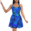 Black & Blue Leaves Halter Neck Short Dress up to 5 XL (FWS) white