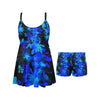 Black & Blue Leaves Tankini with Shorts up to 5 XL (FWS) 3