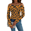 Black Cow Spots Orange Off Shoulder Slim Fit Long Sleeve Top up to 5 XL white
