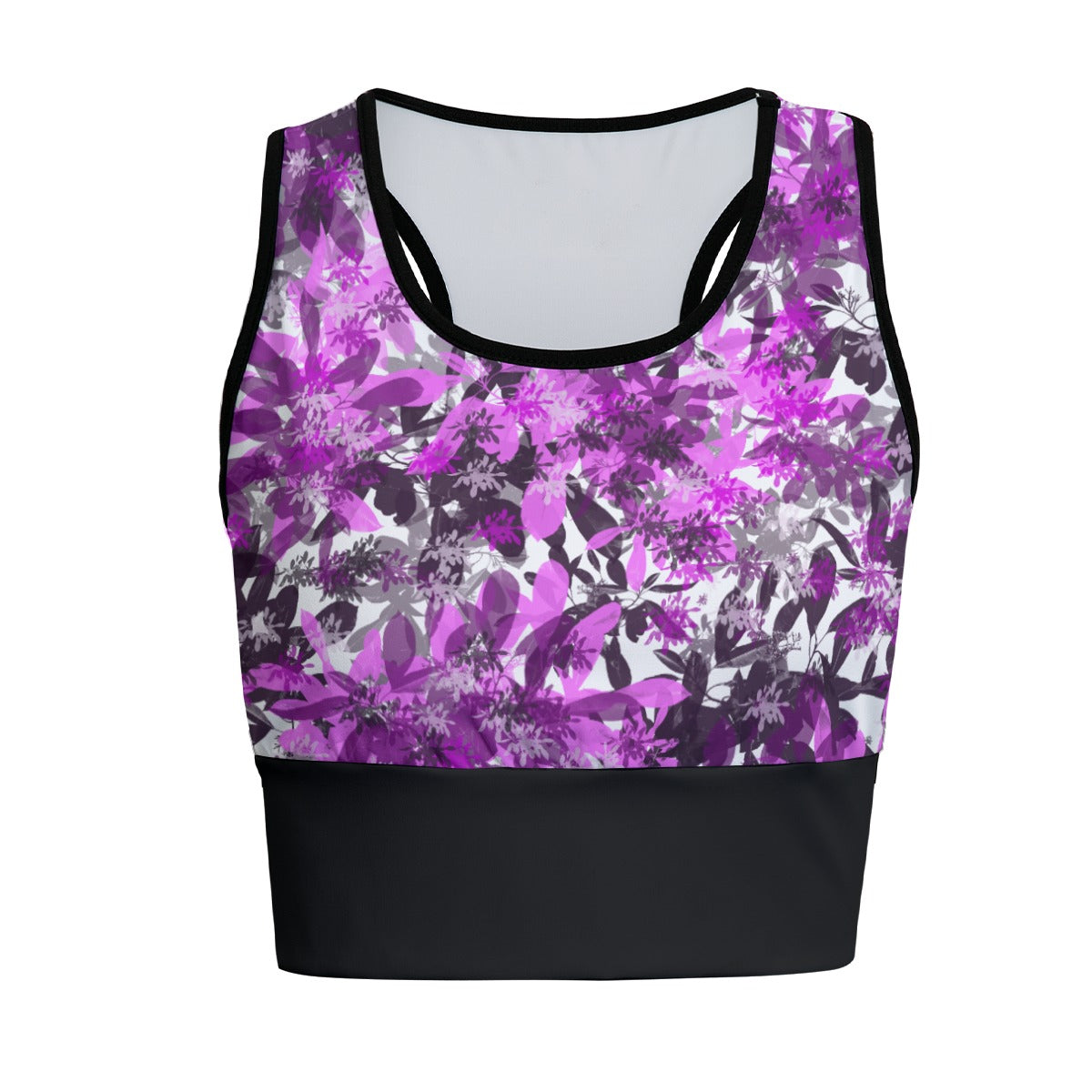 Black & Pink Leaves Sports Top up to 5 XL 1