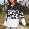 Black & White Cow Stripes Zip Neck Long Sleeve Top up to 5 XL 2