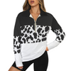 Black & White Cow Stripes Zip Neck Long Sleeve Top up to 5 XL white