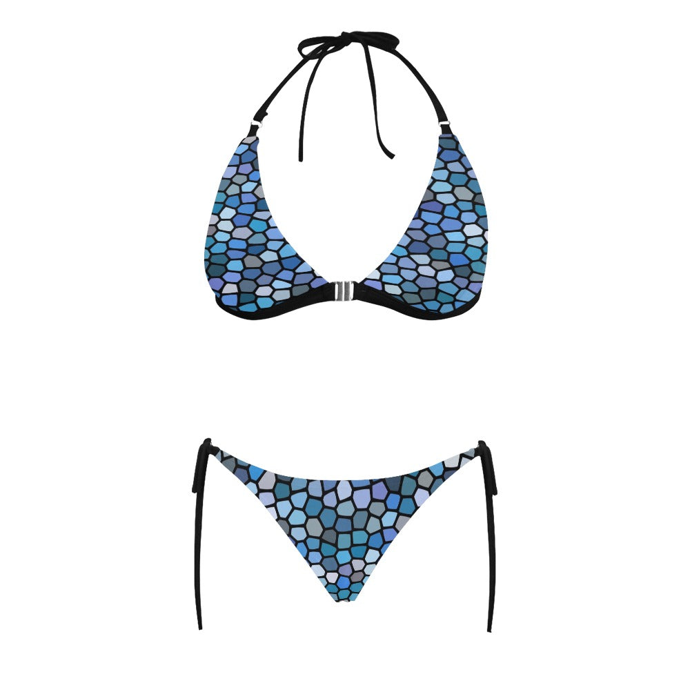 Black and Blue Stained Glass Halter Neck Bikini with Front Buckle up to 5 XL (FWS) 4