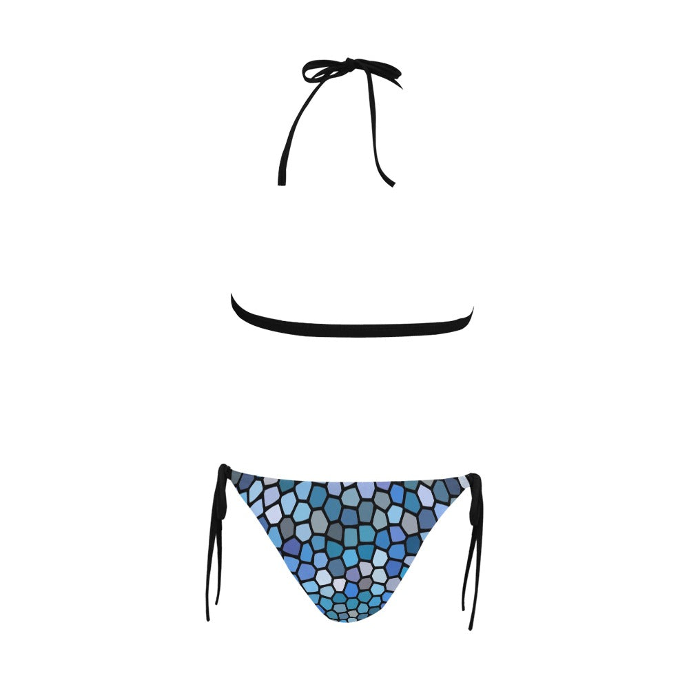 Black and Blue Stained Glass Halter Neck Bikini with Front Buckle up to 5 XL (FWS) 5