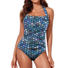 Black and Blue Stained Glass Women's Ruched Halter Neck Swimsuit up to 5 XL (FWS) 1
