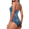 Black and Blue Stained Glass Women's Ruched Halter Neck Swimsuit up to 5 XL (FWS) 3