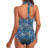 Black and Blue Stained Glass Women's Ruched Halter Neck Swimsuit up to 5 XL (FWS) 4