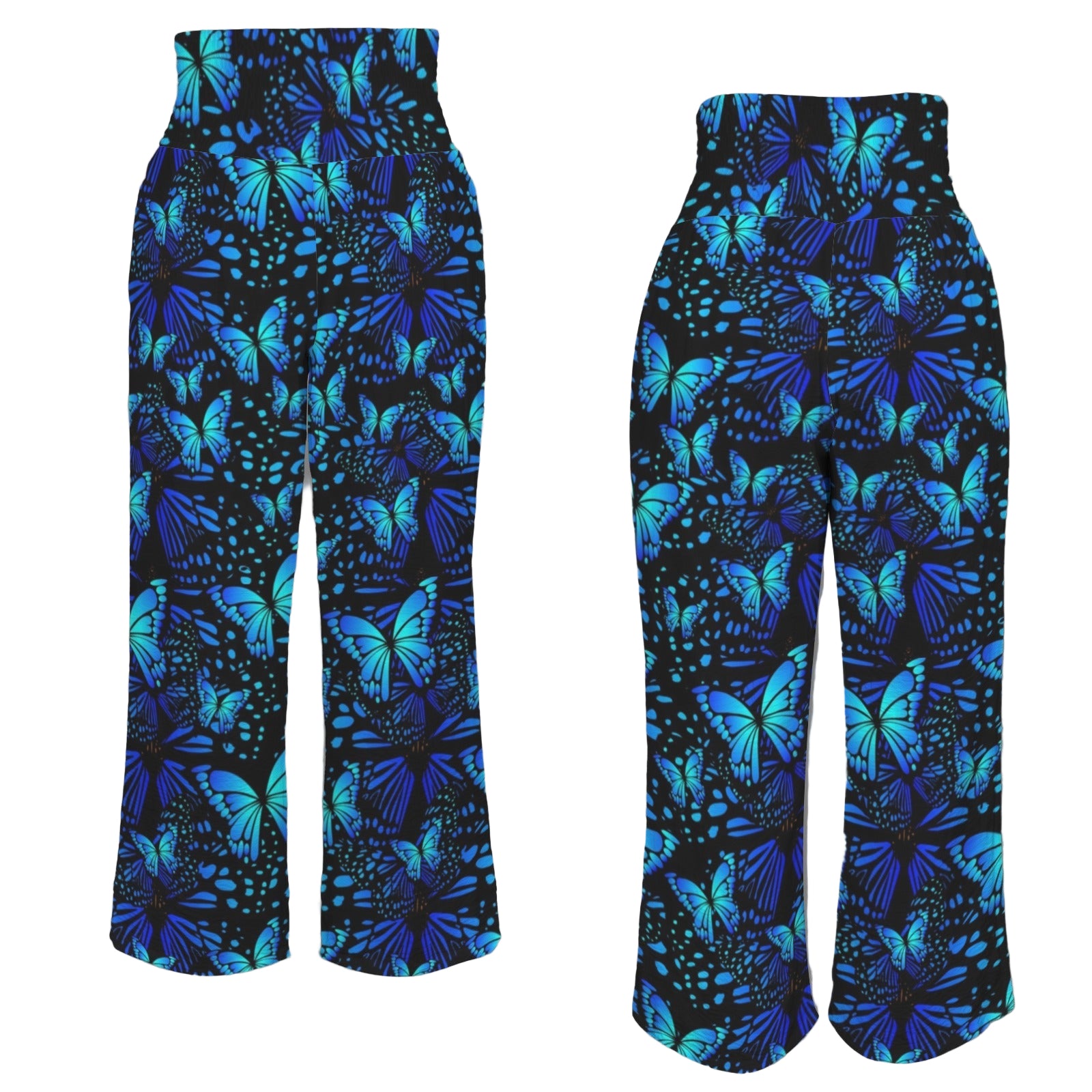 Blue Butterflies High Elastic Waist Pants with Wide Legs up to 5 XL 4