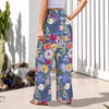 Blue Colourful Floral High Elastic Waist Pants with Wide Legs up to 5 XL 3