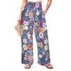 Blue Colourful Floral High Elastic Waist Pants with Wide Legs up to 5 XL white