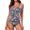 Blue Colourful Floral Women's Ruched Halter Neck Swimsuit up to 5 XL (FWS) 1
