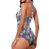 Blue Colourful Floral Women's Ruched Halter Neck Swimsuit up to 5 XL (FWS) 3