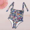 Blue Colourful Floral Women's Ruched Halter Neck Swimsuit up to 5 XL (FWS) 5