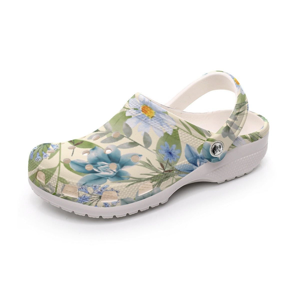 Blue Floral Women's Rubber Clogs up to size 12 1