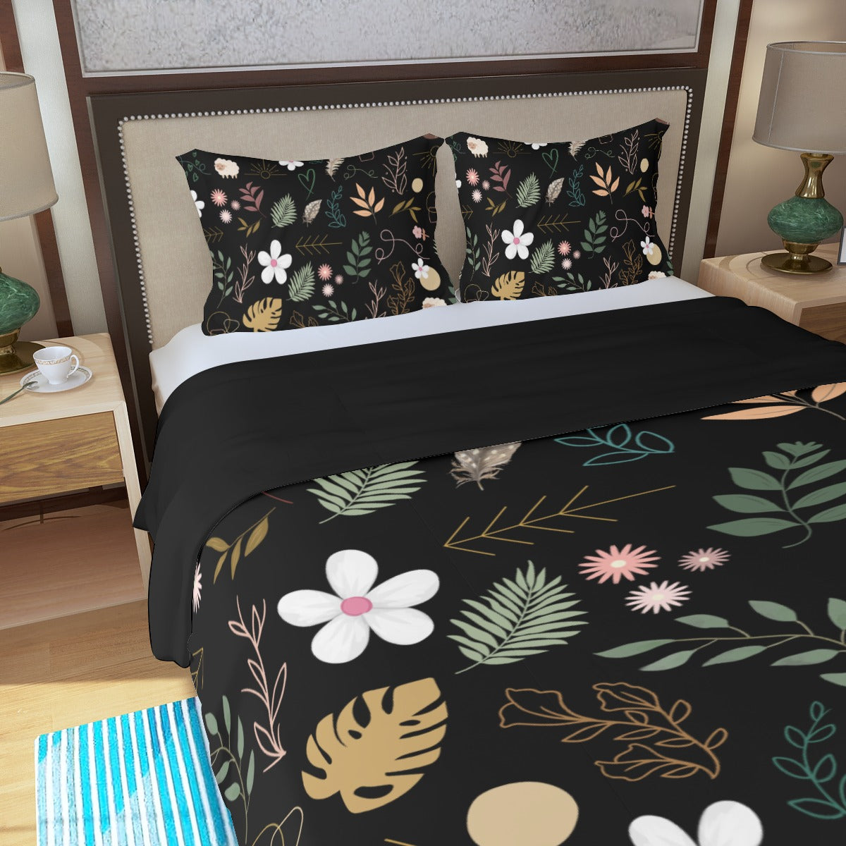 Boho Black Three Piece Bed Cover Set black black 3