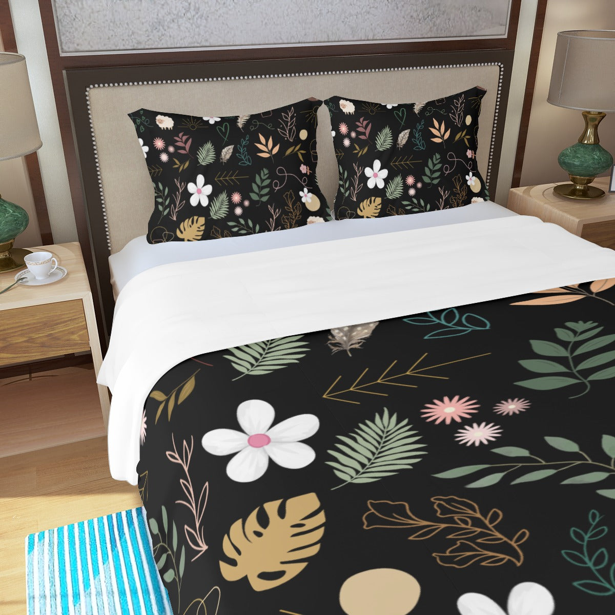 Boho Black Three Piece Bed Cover Set black white 1