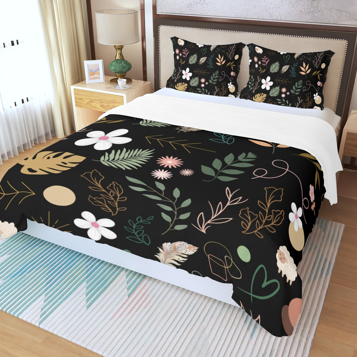 Boho Black Three Piece Bed Cover Set black white 2
