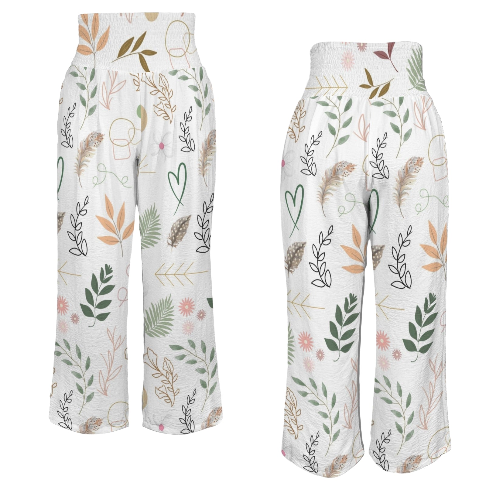 Boho White High Elastic Waist Pants with Wide Legs up to 5 XL 4