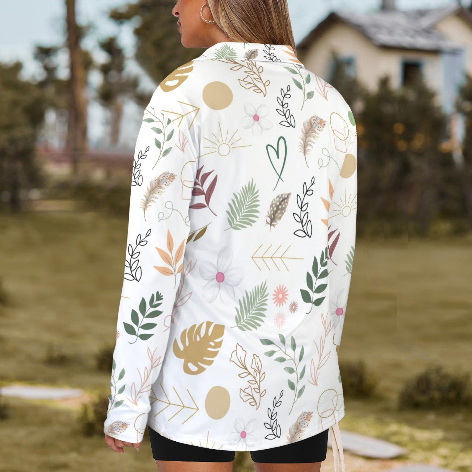 Boho White Zip Neck Long Sleeve Top up to 5 XL 3