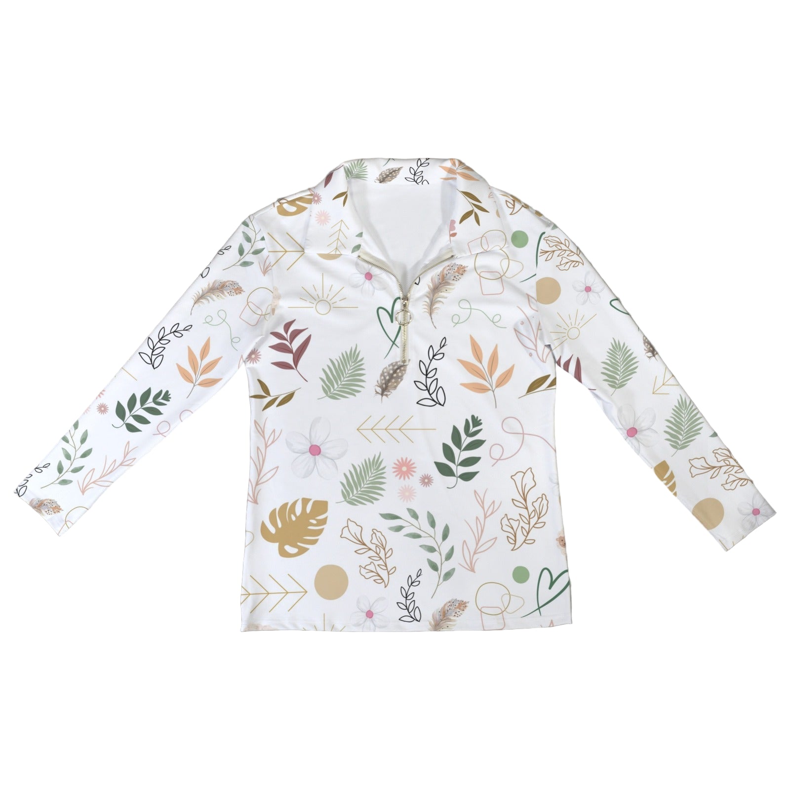 Boho White Zip Neck Long Sleeve Top up to 5 XL 4