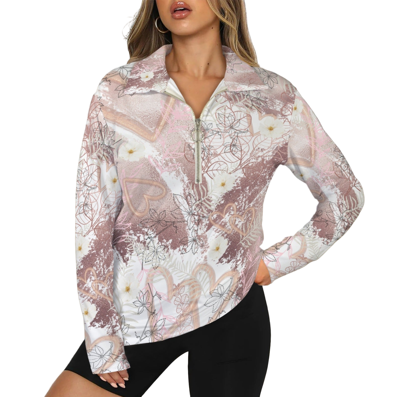Bronze Love Zip Neck Long Sleeve Top up to 5 XL 2