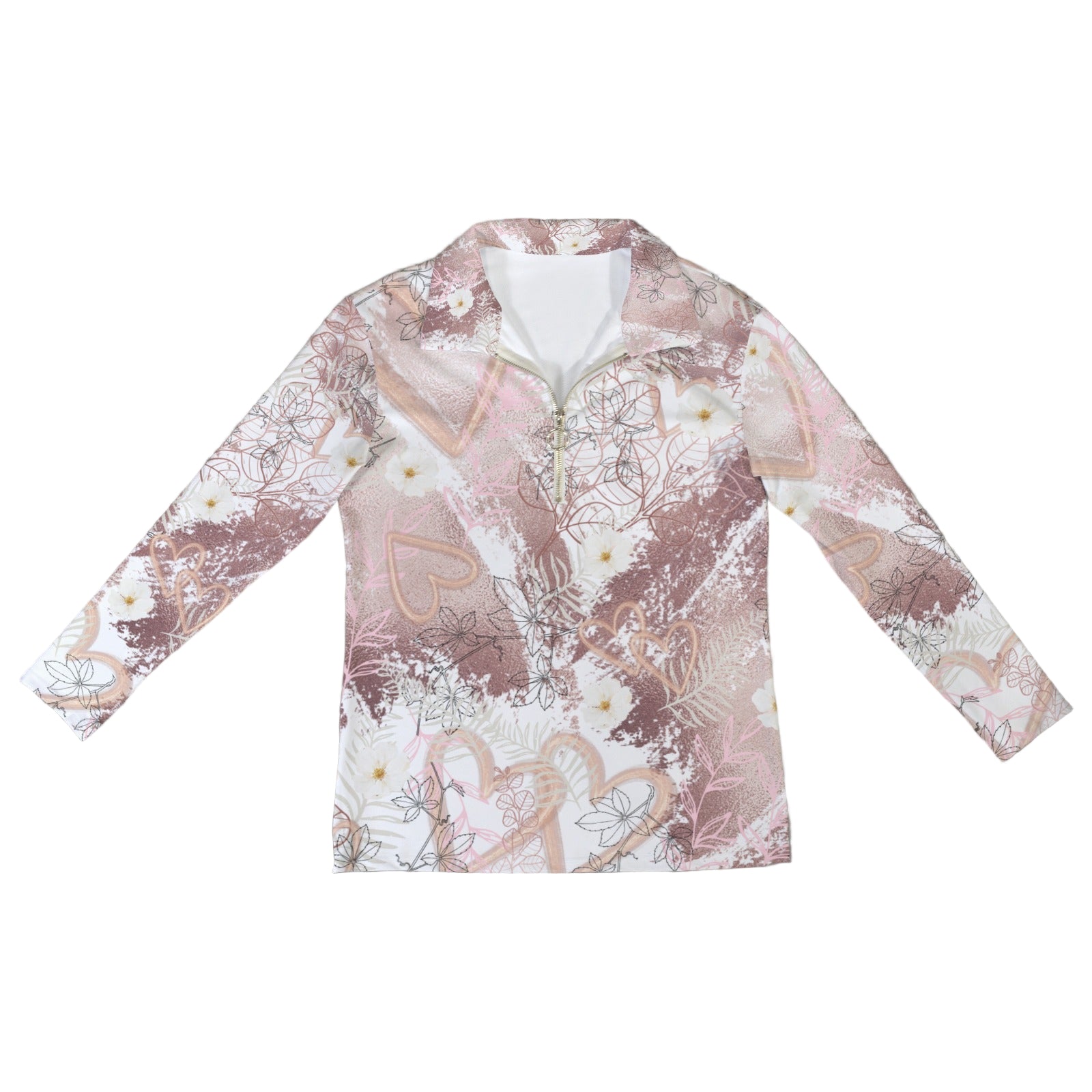 Bronze Love Zip Neck Long Sleeve Top up to 5 XL 5