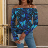 Butterflies Blue Off Shoulder Slim Fit Long Sleeve Top up to 5 XL 1