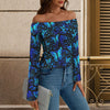 Butterflies Blue Off Shoulder Slim Fit Long Sleeve Top up to 5 XL 2