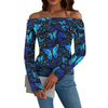 Butterflies Blue Off Shoulder Slim Fit Long Sleeve Top up to 5 XL white