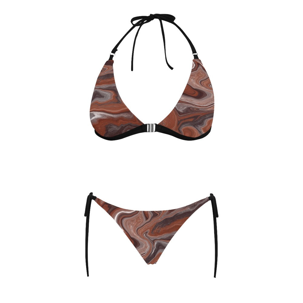 Choc Swirl Halter Neck Bikini with Front Buckle up to 5 XL (FWS) 4