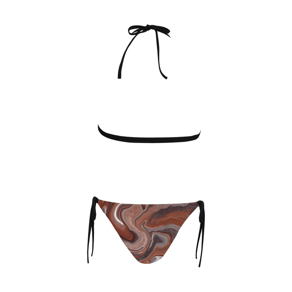 Choc Swirl Halter Neck Bikini with Front Buckle up to 5 XL (FWS) 5