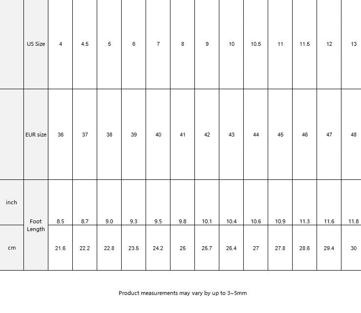 Christmas Black Men's Rubber Shoes up to Size 13 size chart