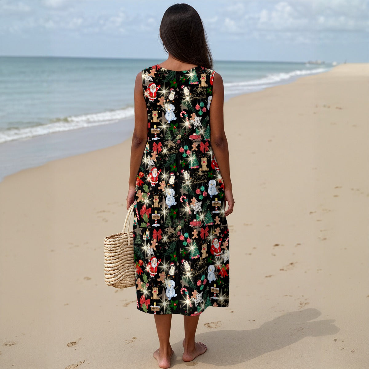 Christmas Black Sleeveless Dress | 125GSM Slub Cotton up to 5 XL 2