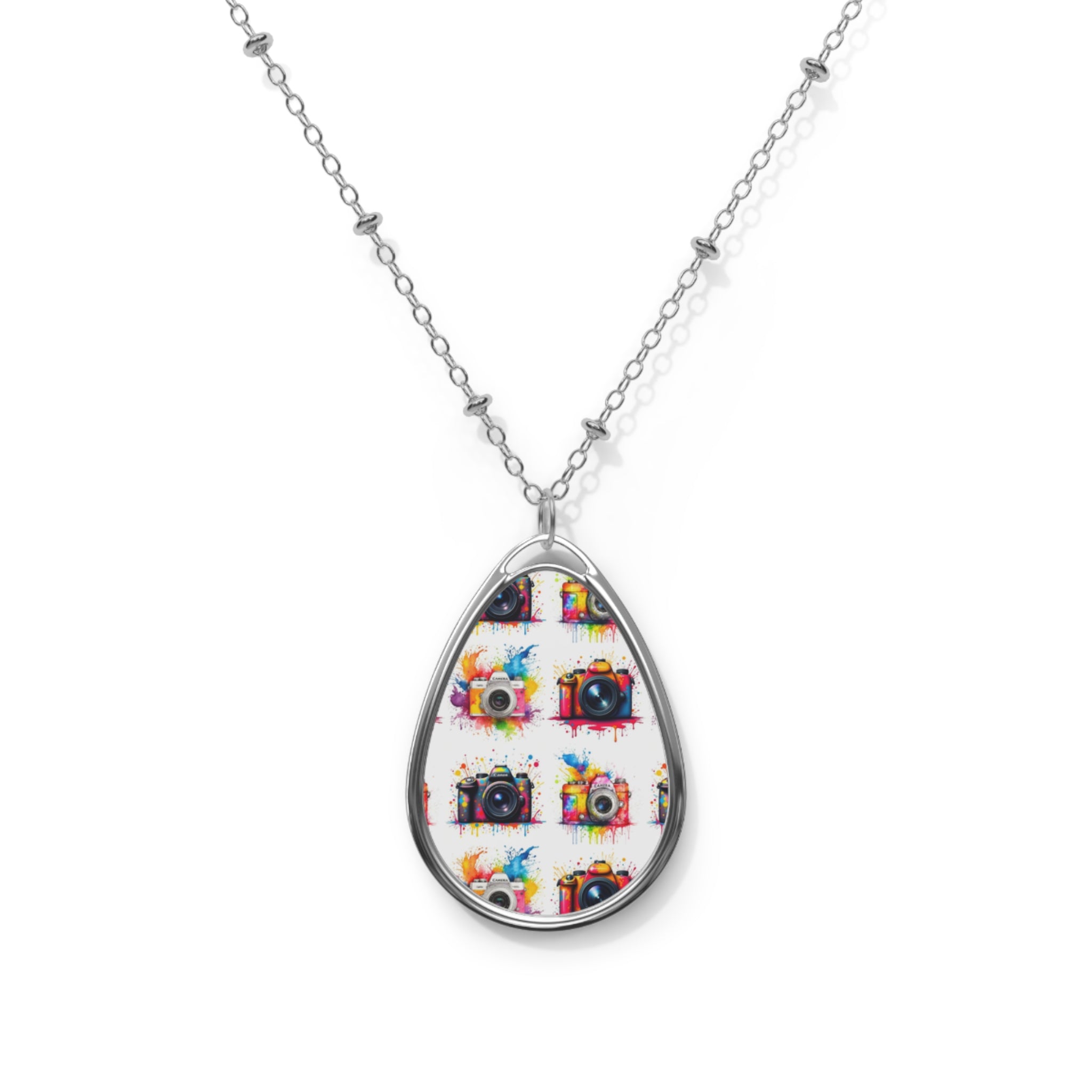 Colourful Cameras Oval Pendant Necklace (FWS) 1