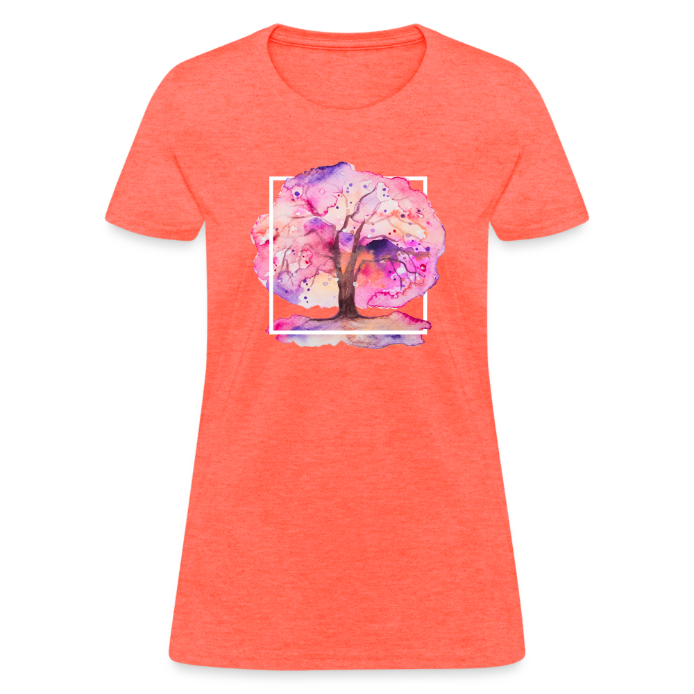 Colourful Tree Cotton T-Shirt up to 3 XL Coral Orange