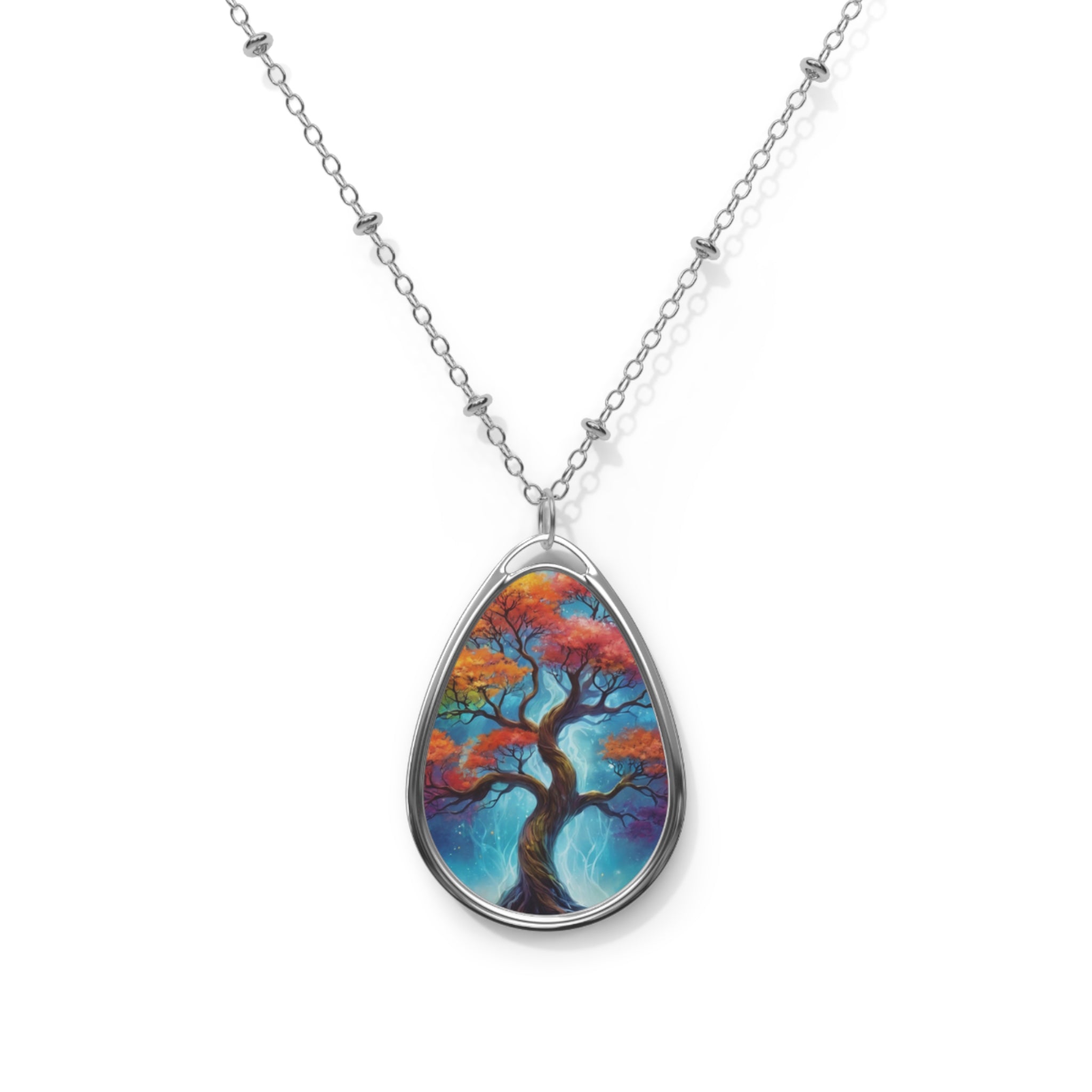 Colourful Tree Oval Pendant Necklace (FWS) 1