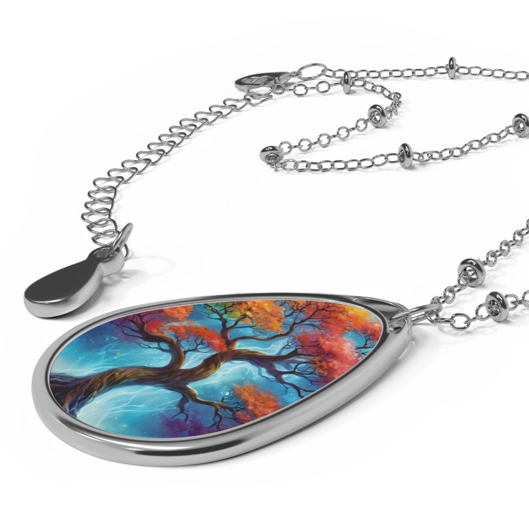 Colourful Tree Oval Pendant Necklace (FWS) 3