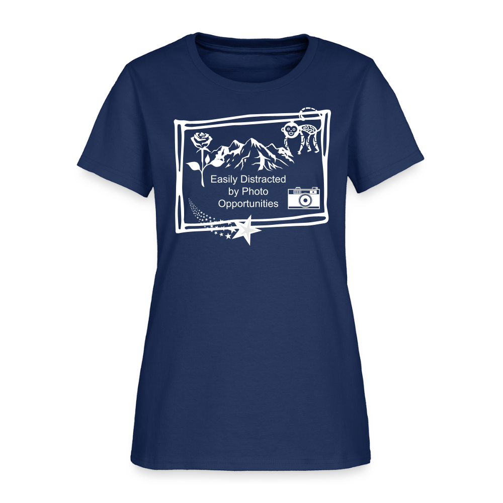 Easily Distracted By Photo Opportunities Cotton T-Shirt -  blue dusk