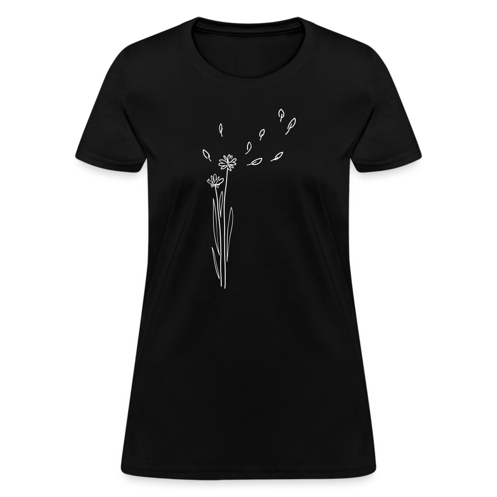 Floating Flowers Cotton T-Shirt up to 3 XL Black